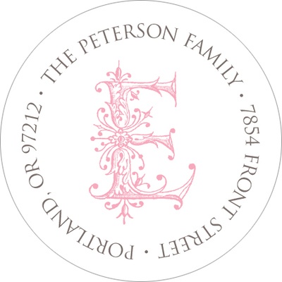 Pink Simply Ornate Initial Round Address Labels